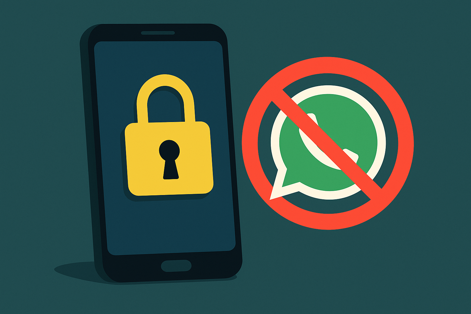 Symbolbild mit einem Mobiltelefon und einem durchgestrichenen WhatsApp Logo.