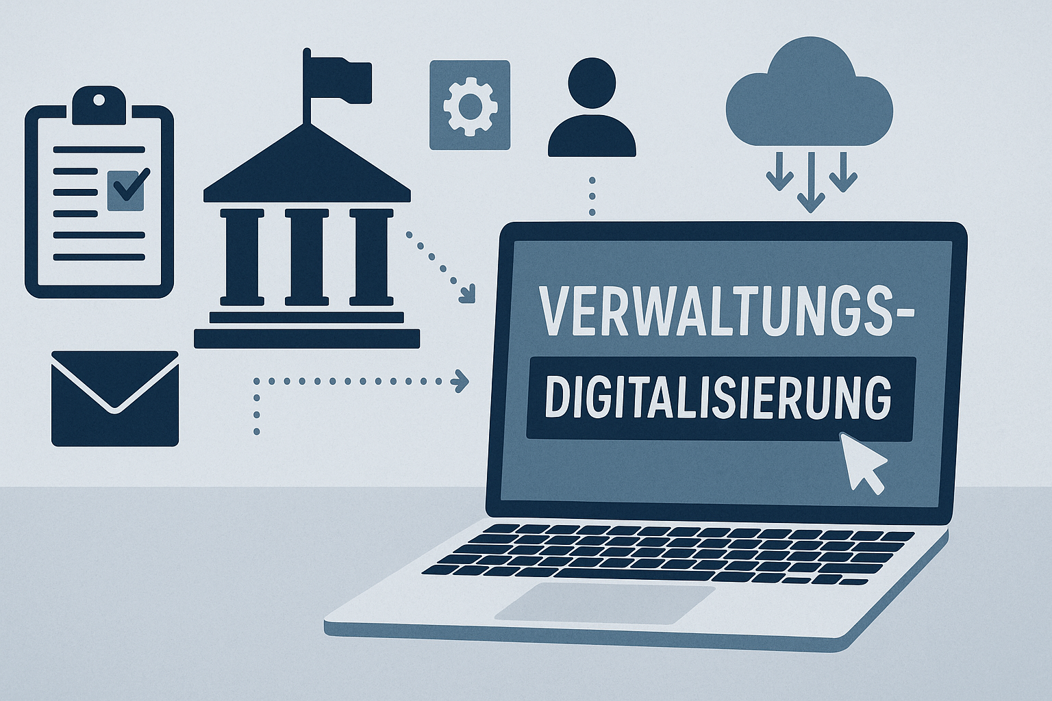 Sinnbild, man sieht eine technische Illustration zum Thema Verwaltungsdigialisierung.